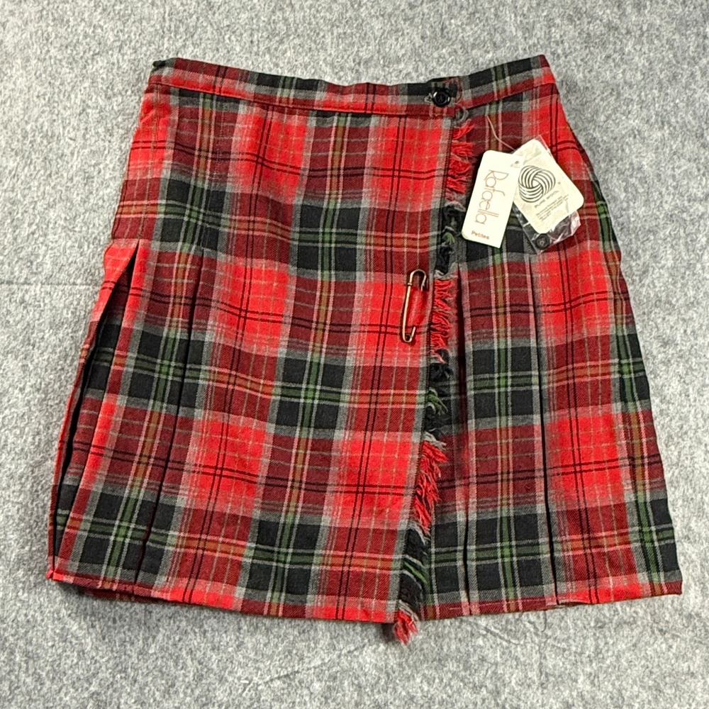 Rafaella Petites‎ Red Tartan Plaid Wool Kilt Skirt Vintage NWT PQ1208C Size 14P